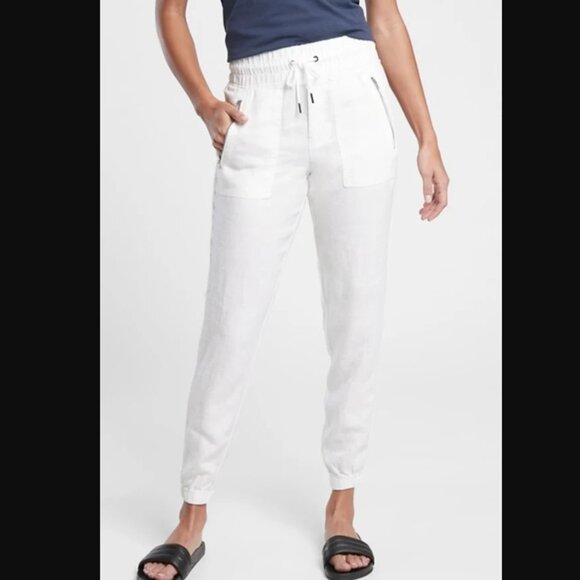 Athleta Pants - Athleta Pants Womens 22 White Cabo Linen Jogger Pockets Summer Resort Beach